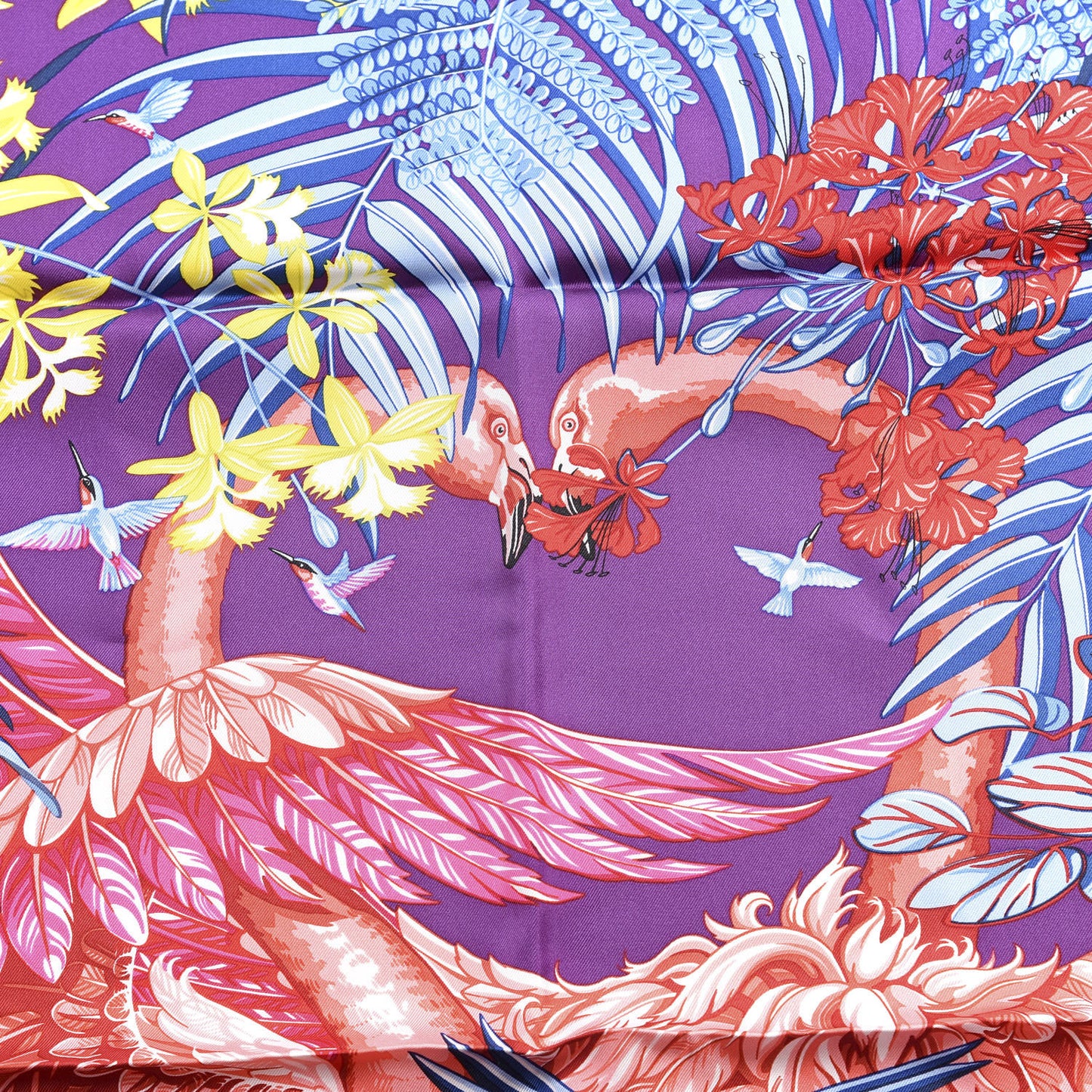 Silk Flamingo Party Scarf 90 Rouge Violet Bleu