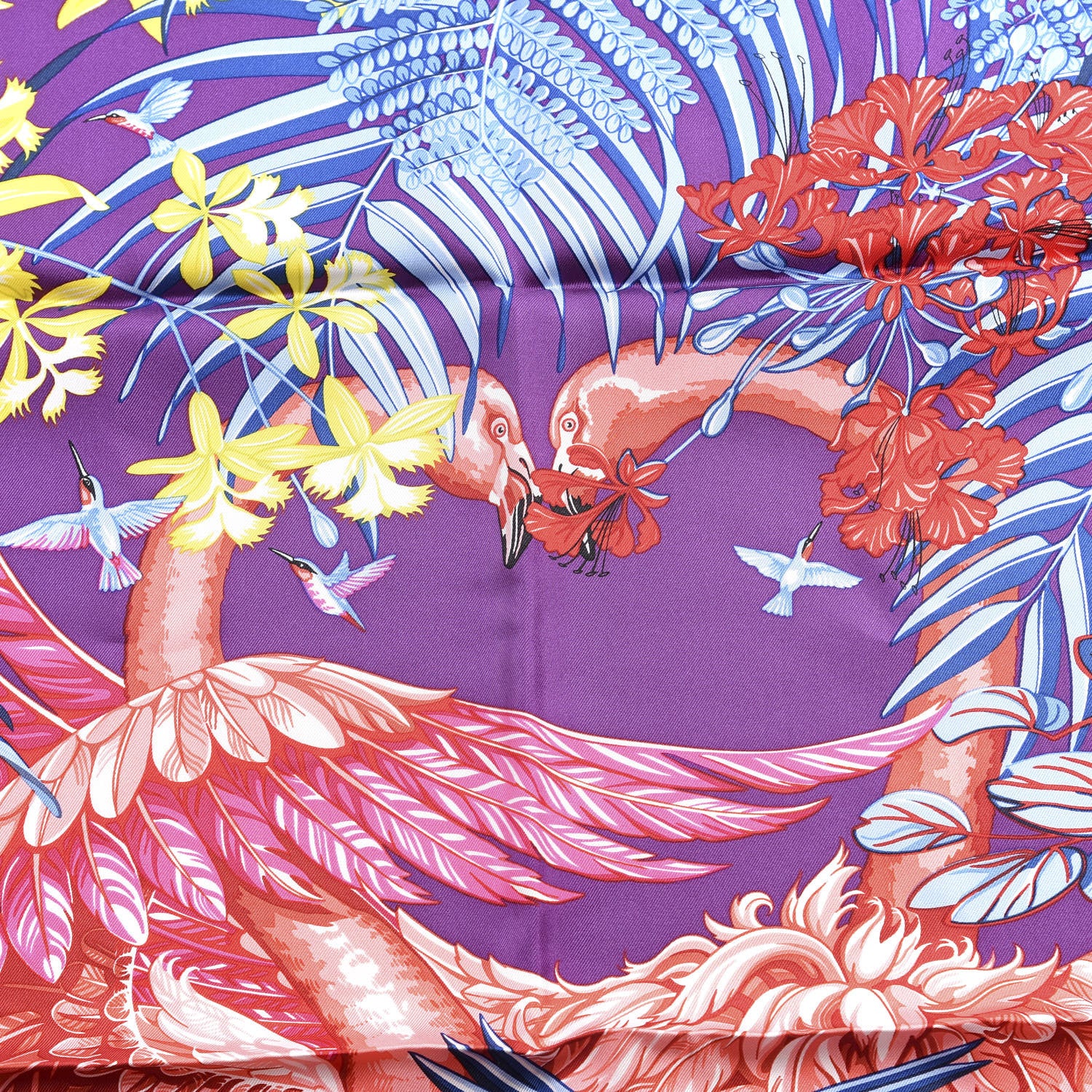 Hermes Silk Flamingo Party Scarf 90 Rouge Violet Bleu 3 of 4