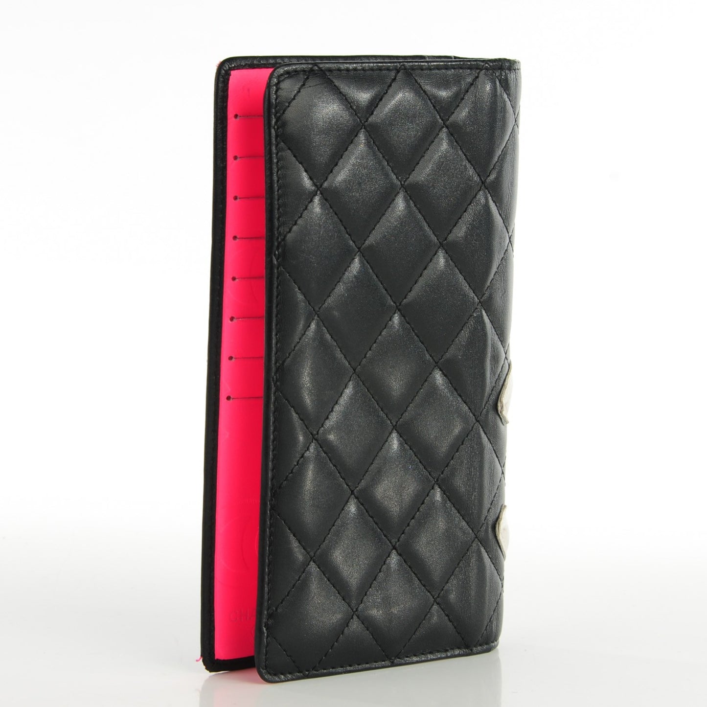 Calfskin Quilted Cambon Yen Wallet Black White