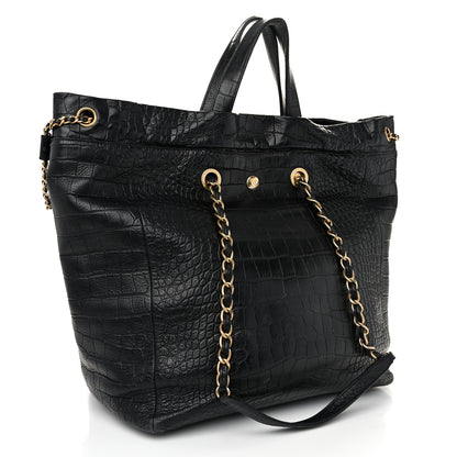 Chanel Calfskin Crocodile Embossed Large Cocodile Shopping Tote Black 3 of 12
