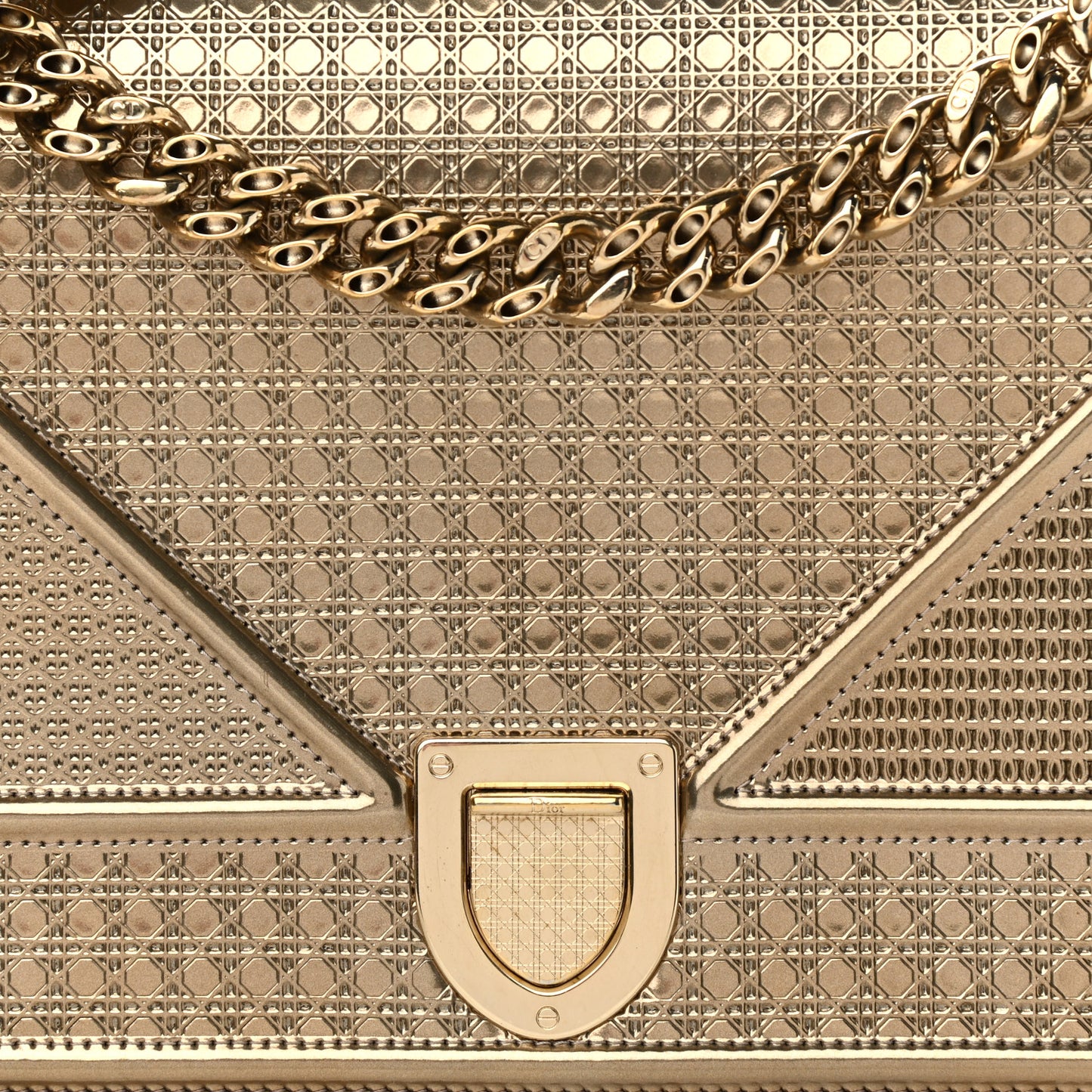Metallic Patent Micro-Cannage Medium Diorama Flap Bag Gold