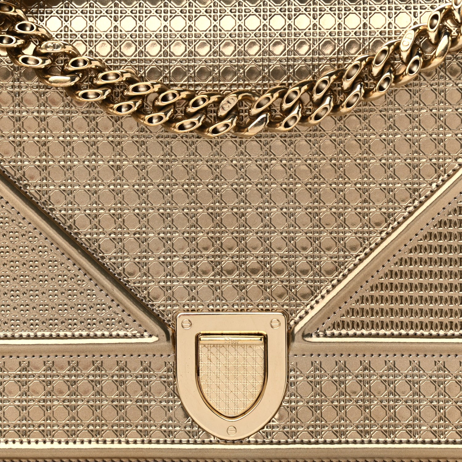 Christian Dior Metallic Patent Micro-Cannage Medium Diorama Flap Bag Gold 8 of 11