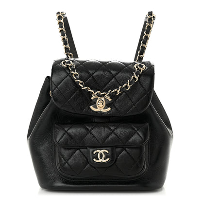 Chanel Glazed Aged Calfskin Quilted Small Duma Drawstring Backpack Black 1 of 11