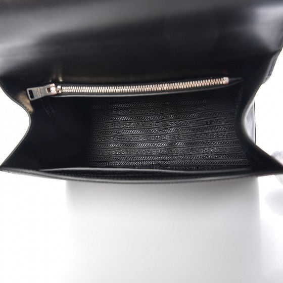 Prada Saffiano Cuir Calfskin Monochrome Envelope Flap Top Handle Chain Shoulder Bag Black 4 of 5