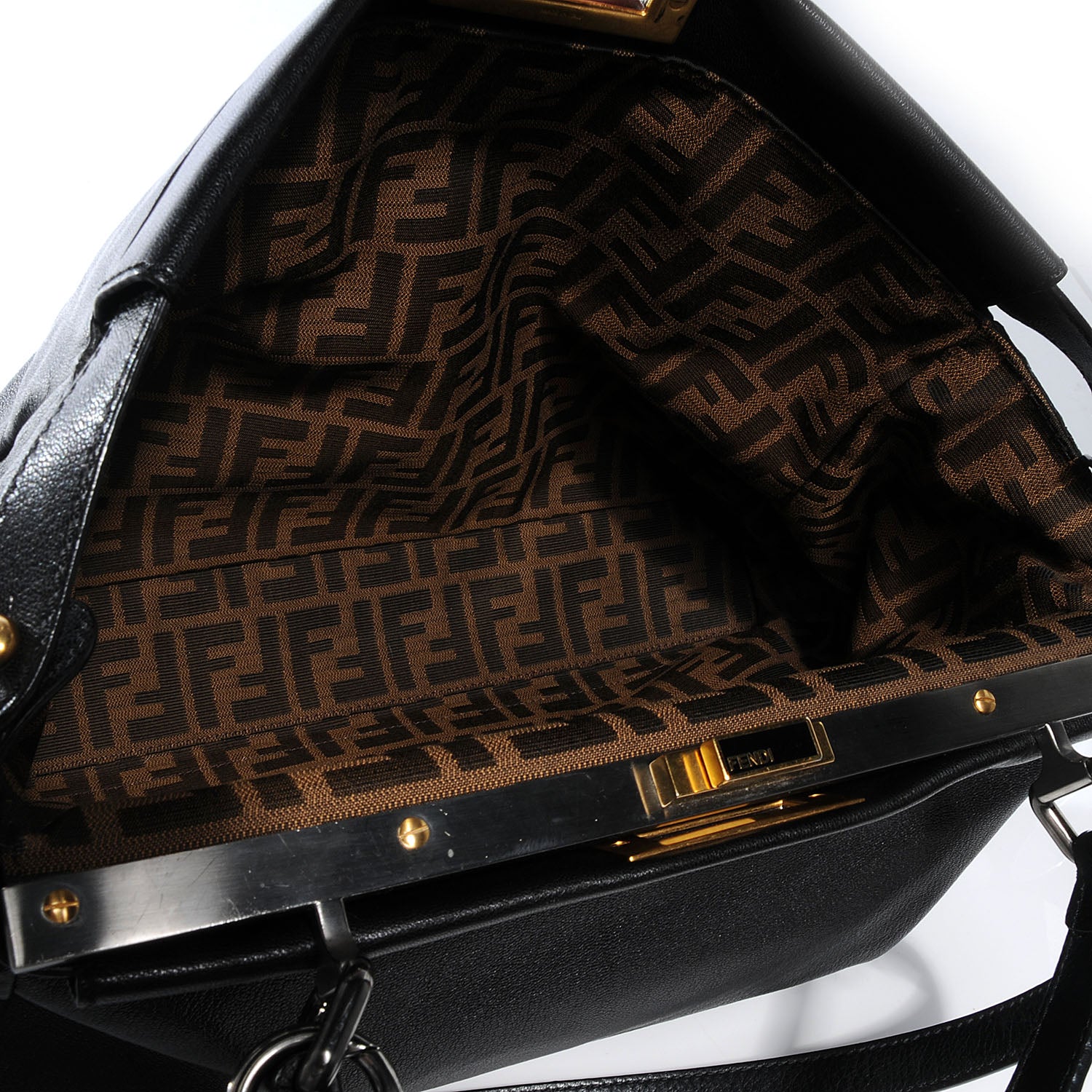 Fendi Goatskin Zucca Large Peekaboo Iconic Satchel Black Tobacco 5 of 8