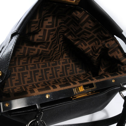 Fendi Goatskin Zucca Large Peekaboo Iconic Satchel Black Tobacco 5 of 8