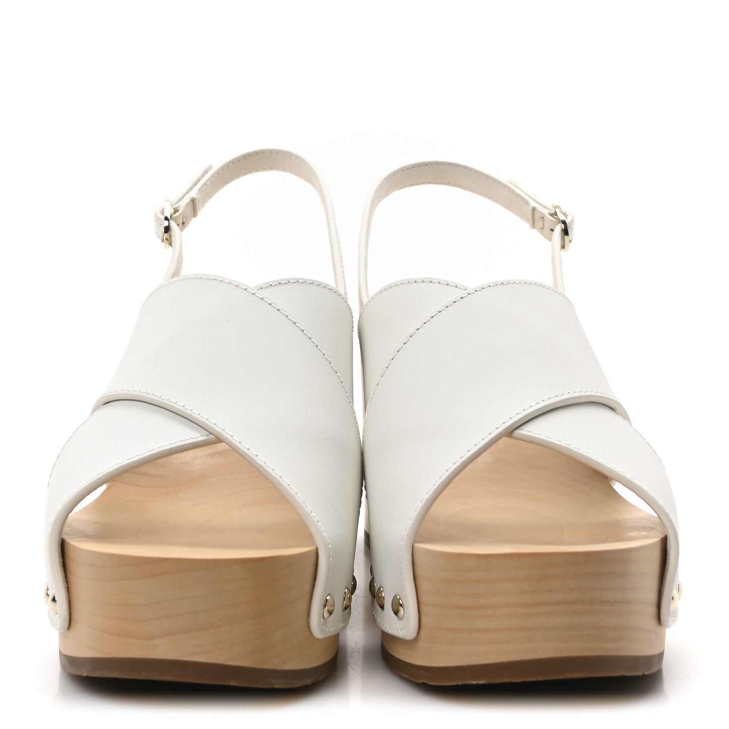 Calfskin Studded Slingback Clog Sandals 40 White