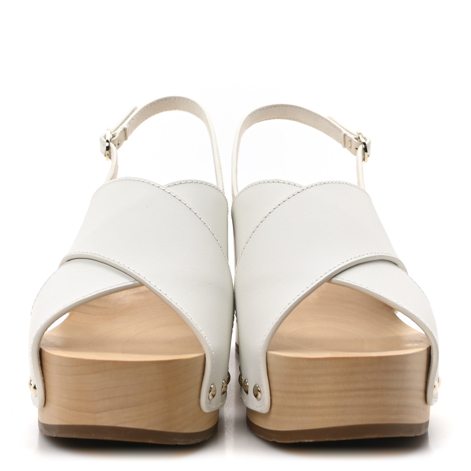 Chanel Calfskin Studded Slingback Clog Sandals 40 White 3 of 10