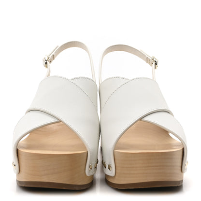 Chanel Calfskin Studded Slingback Clog Sandals 40 White 3 of 10