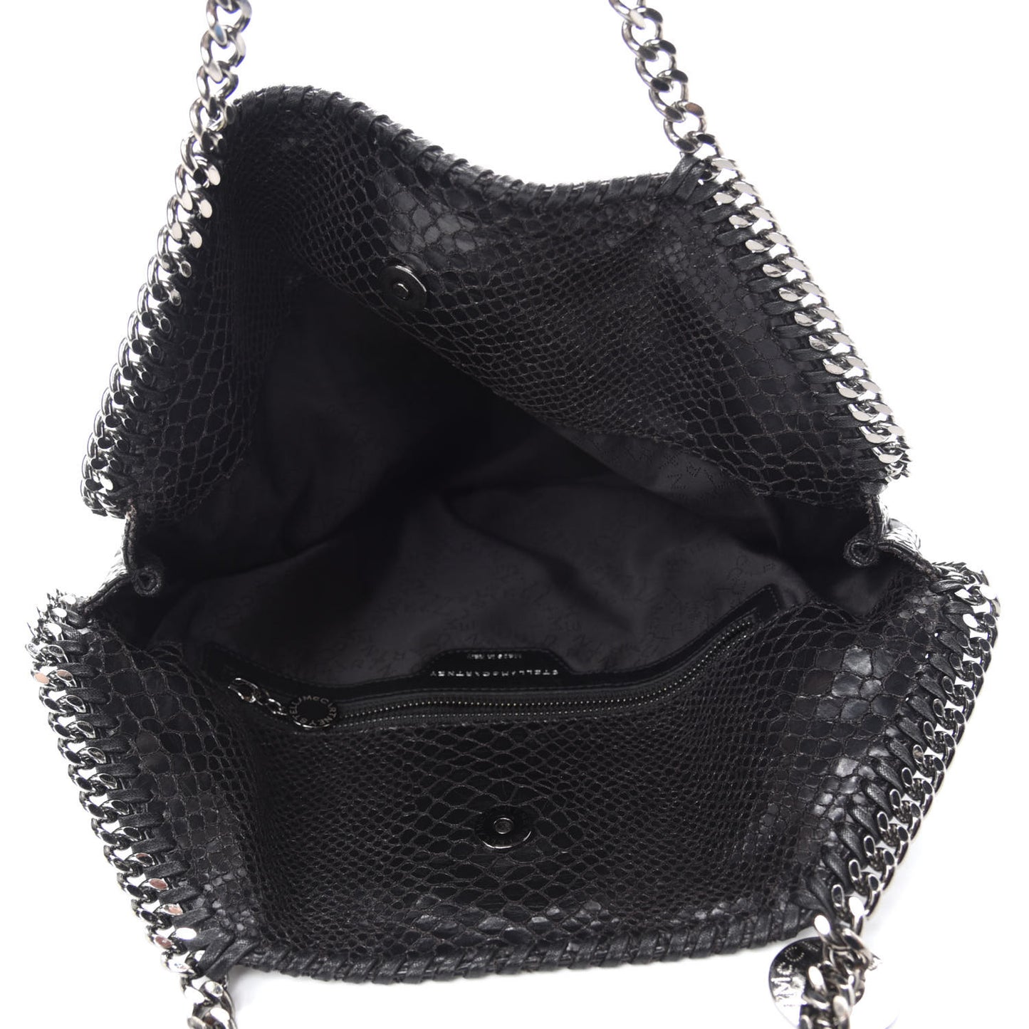 Snakeskin Effect Falabella Fold Over Tote Black