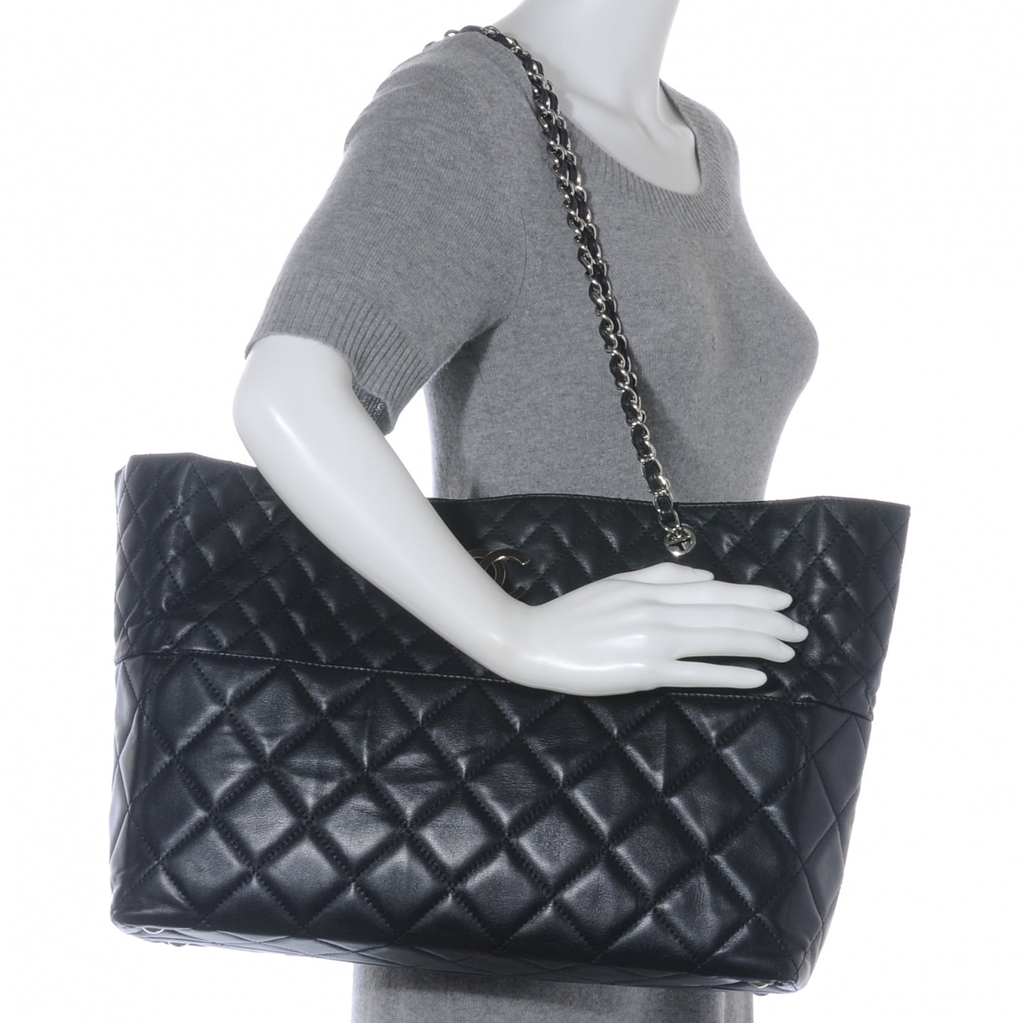 Calfskin Quilted In the Business Large Tote Black