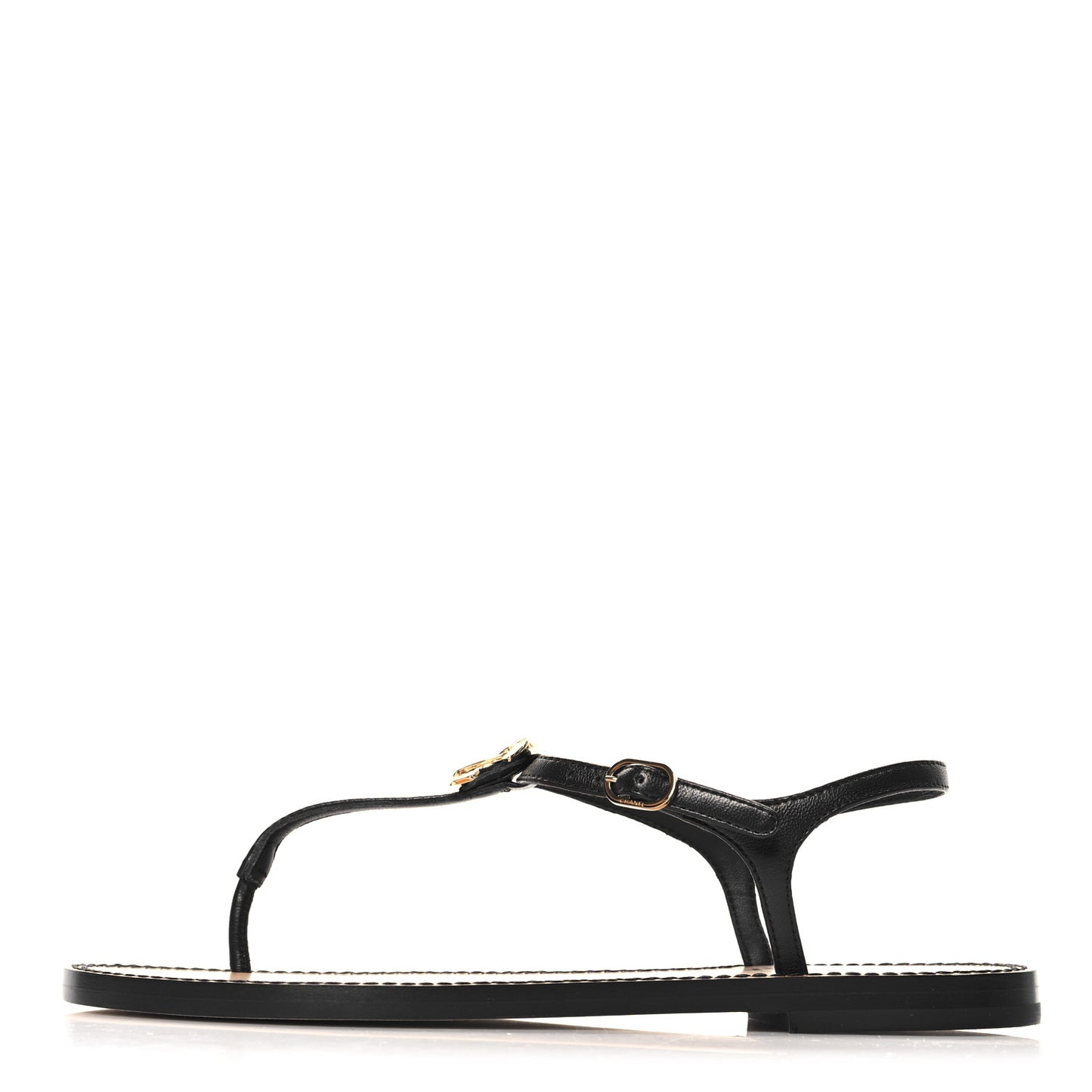 CHANEL Lambskin CC Thong Sandals 35 Black Gold 38 Black Gold