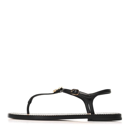 Lambskin CC Thong Sandals 38 Black Gold