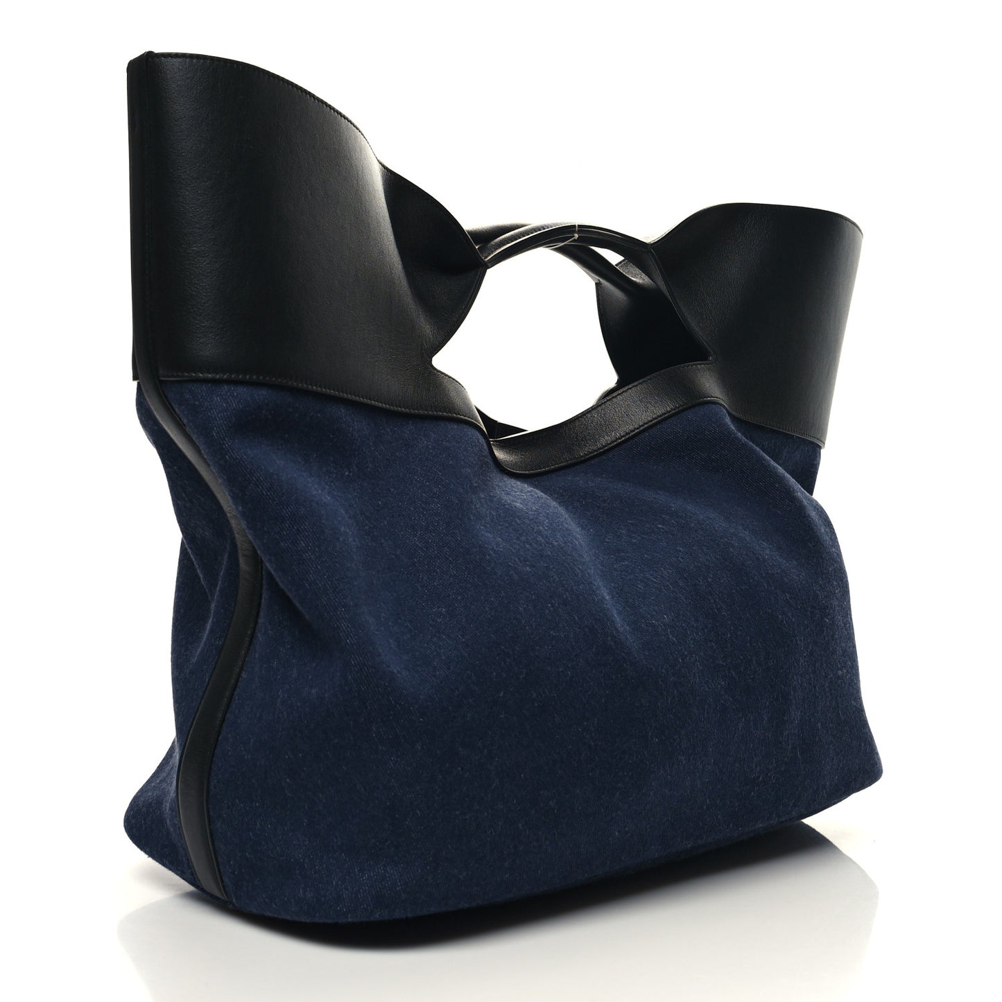 Calfskin Denim Large The Bow Bag Blue Black