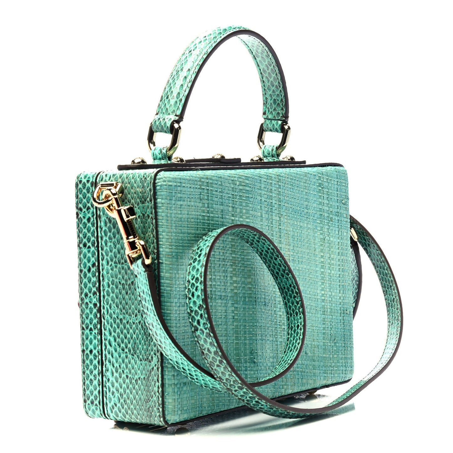 Tropea Straw Ayers Embroidered Box Bag Teal