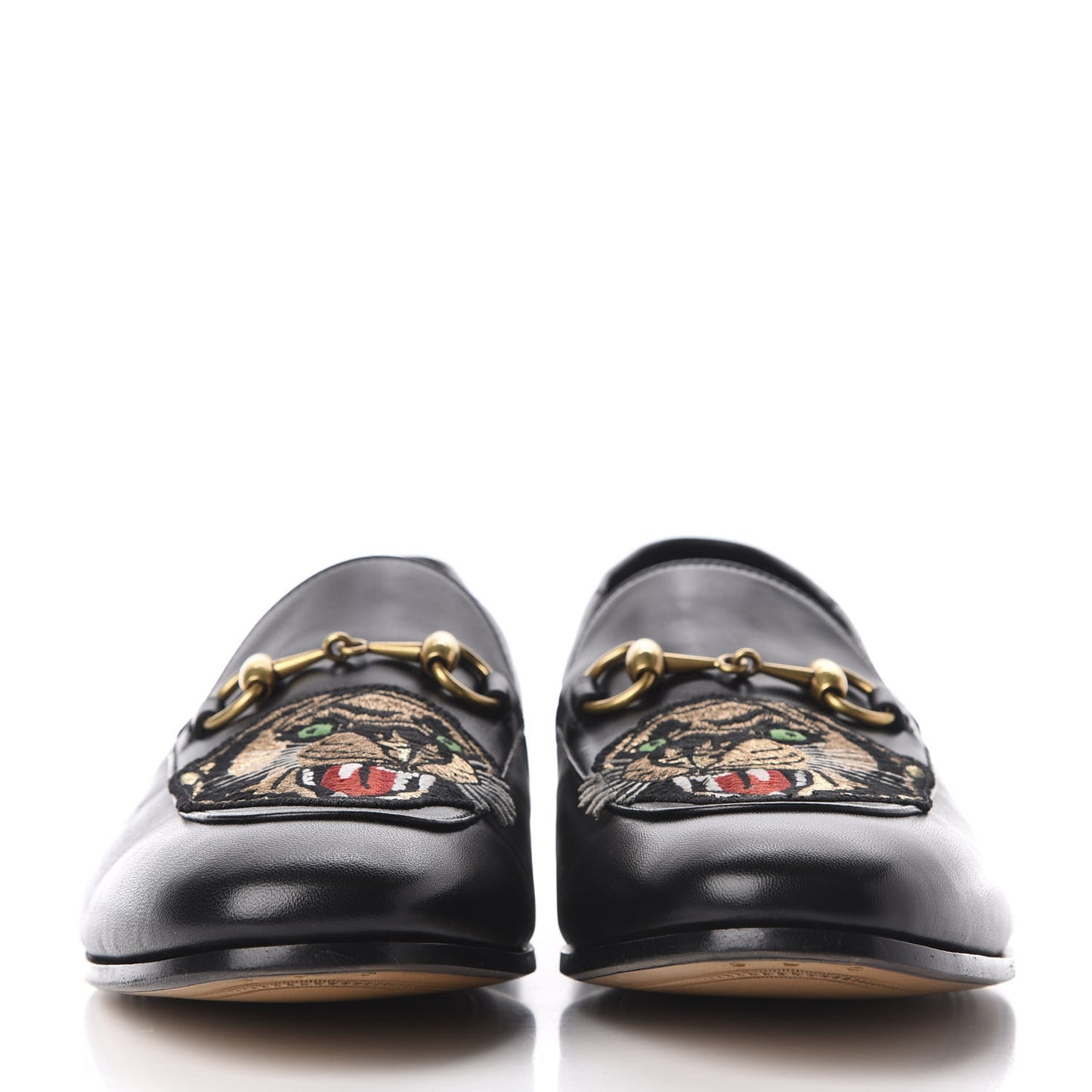 Goatskin Tiger Embroidered Mens Horsebit Loafers 9 Black