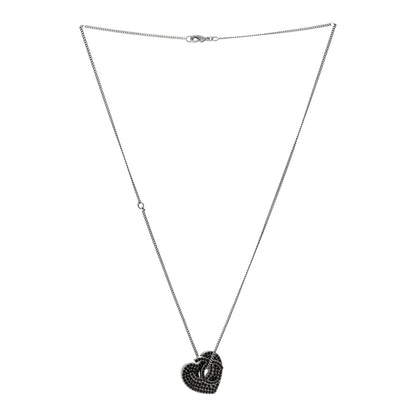 Chanel Ruthenium Crystal CC Heart Charm Necklace Black 3 of 5