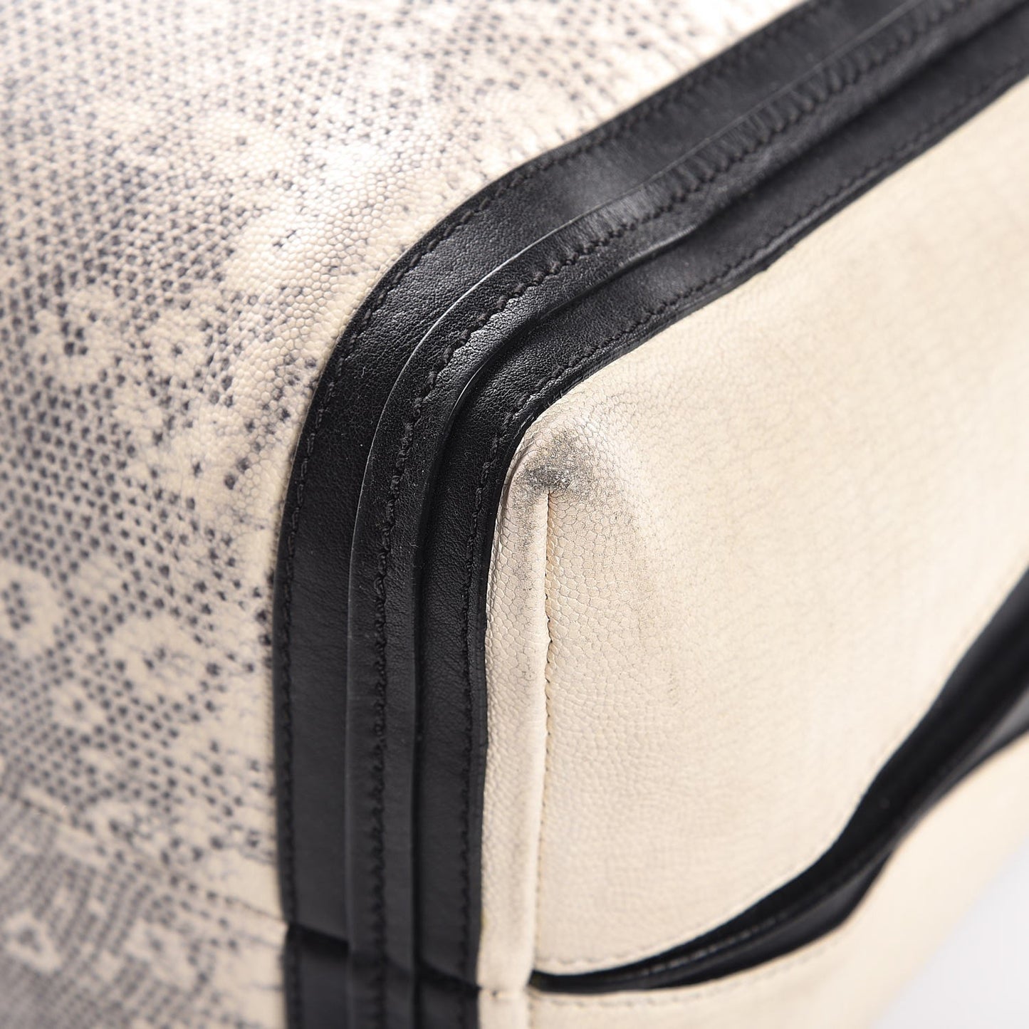 Grained Calfskin Lizard Embossed Mini Alison East West Tote Black White