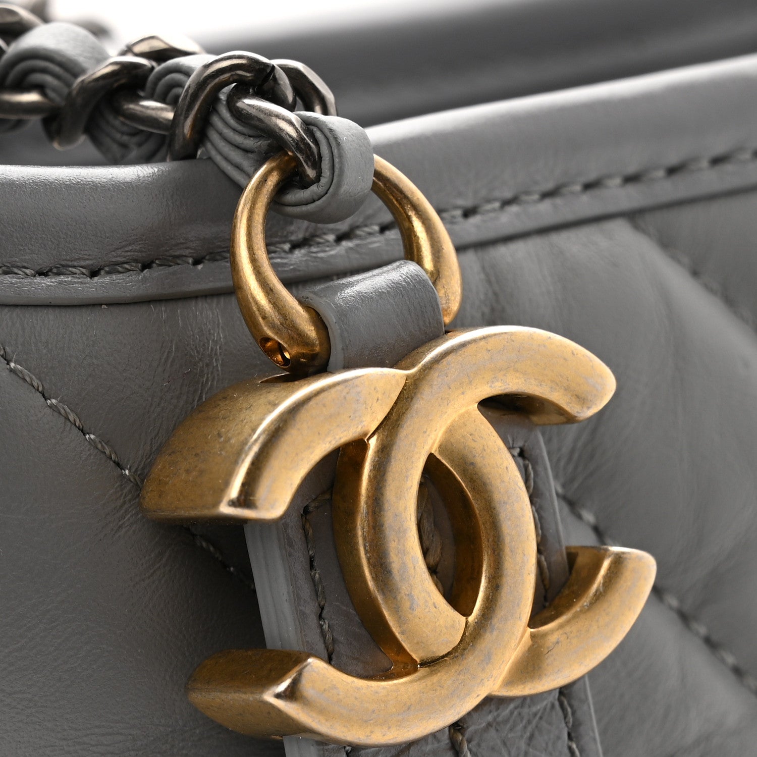 Chanel Aged Calfskin Chevron Quilted Small Gabrielle Hobo Grey 13 of 14