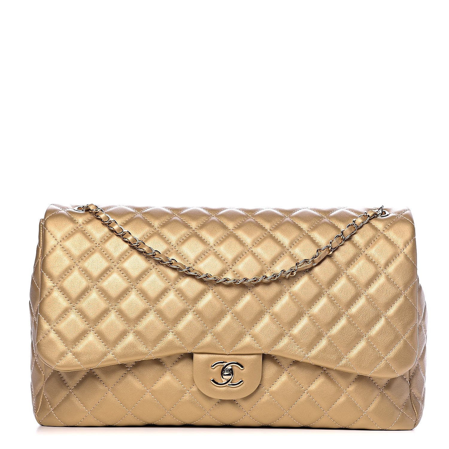 Chanel Metallic Calfskin Quilted Small XXL Travel Flap Bag Gold 1 of 10