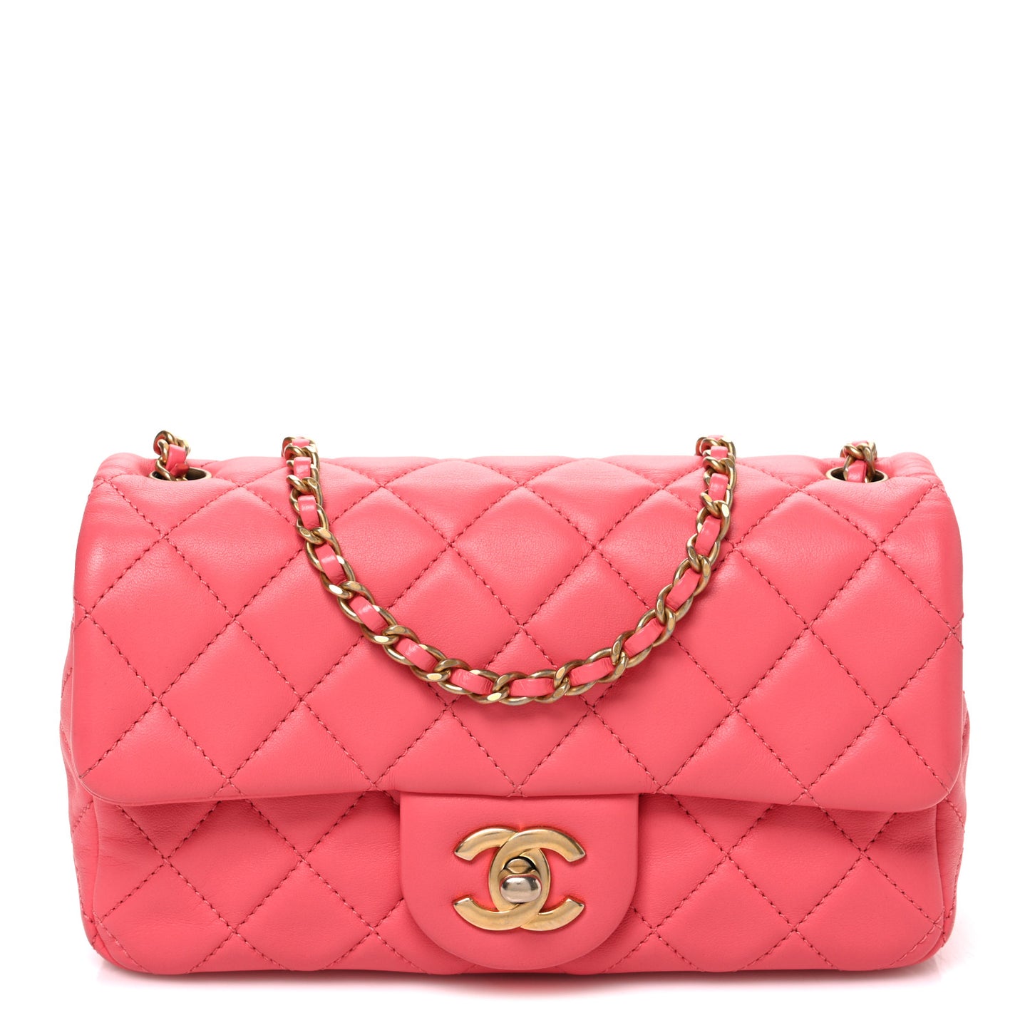 Lambskin Quilted Pearl Crush Mini Rectangular Flap Pink