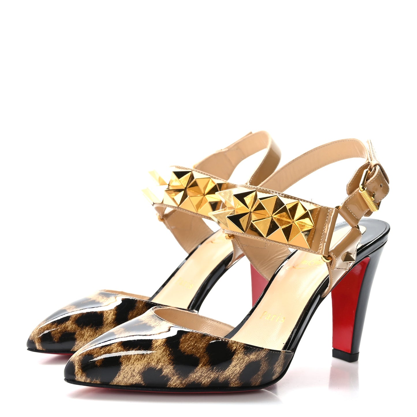 Patent Leopard Printed Studded Ziggoo Pumps 36.5 Nude