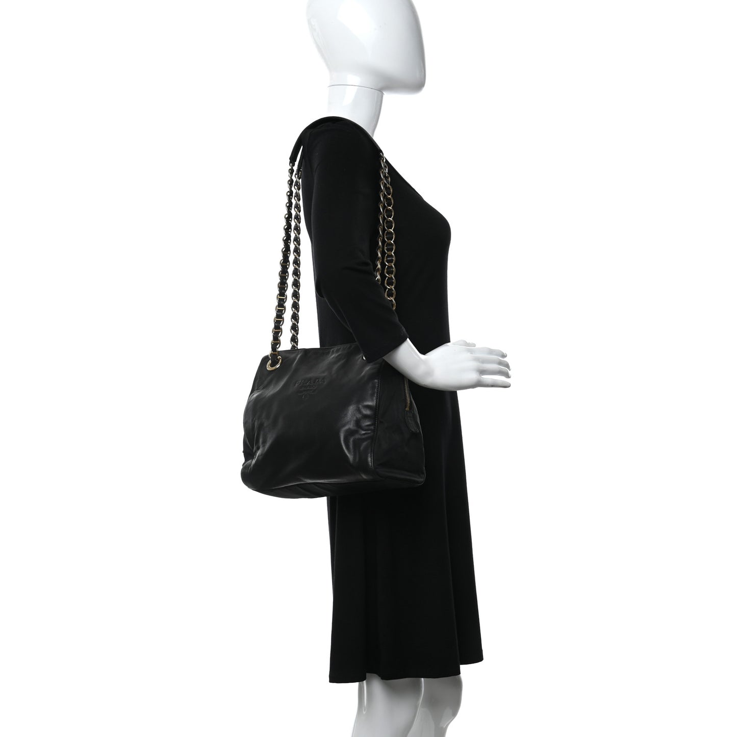 Tessuto Nylon Glace Calf Logo Shoulder Bag Black