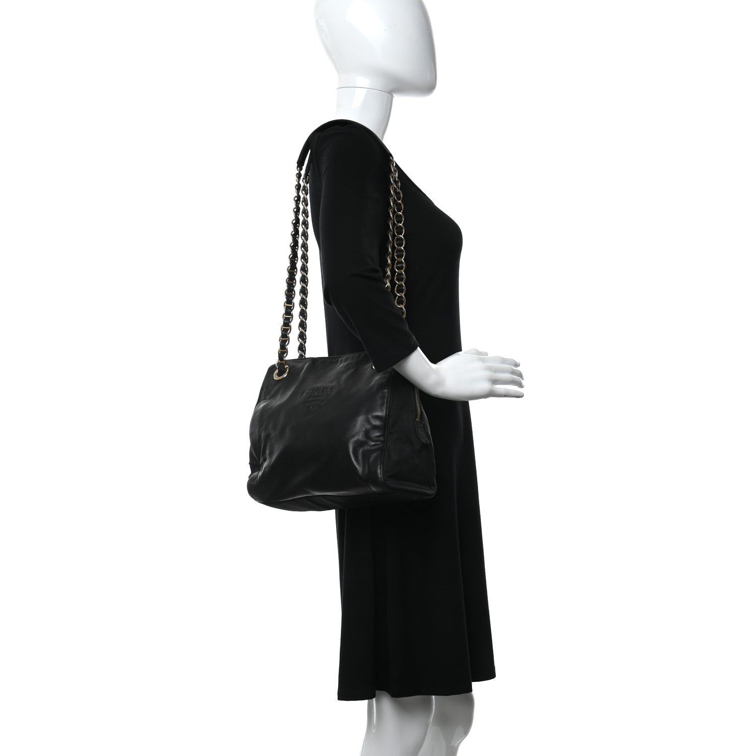 Prada Tessuto Nylon Glace Calf Logo Shoulder Bag Black 2 of 12