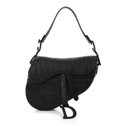 Christian Dior Calfskin Embossed Oblique Saddle Bag Black 1 of 10