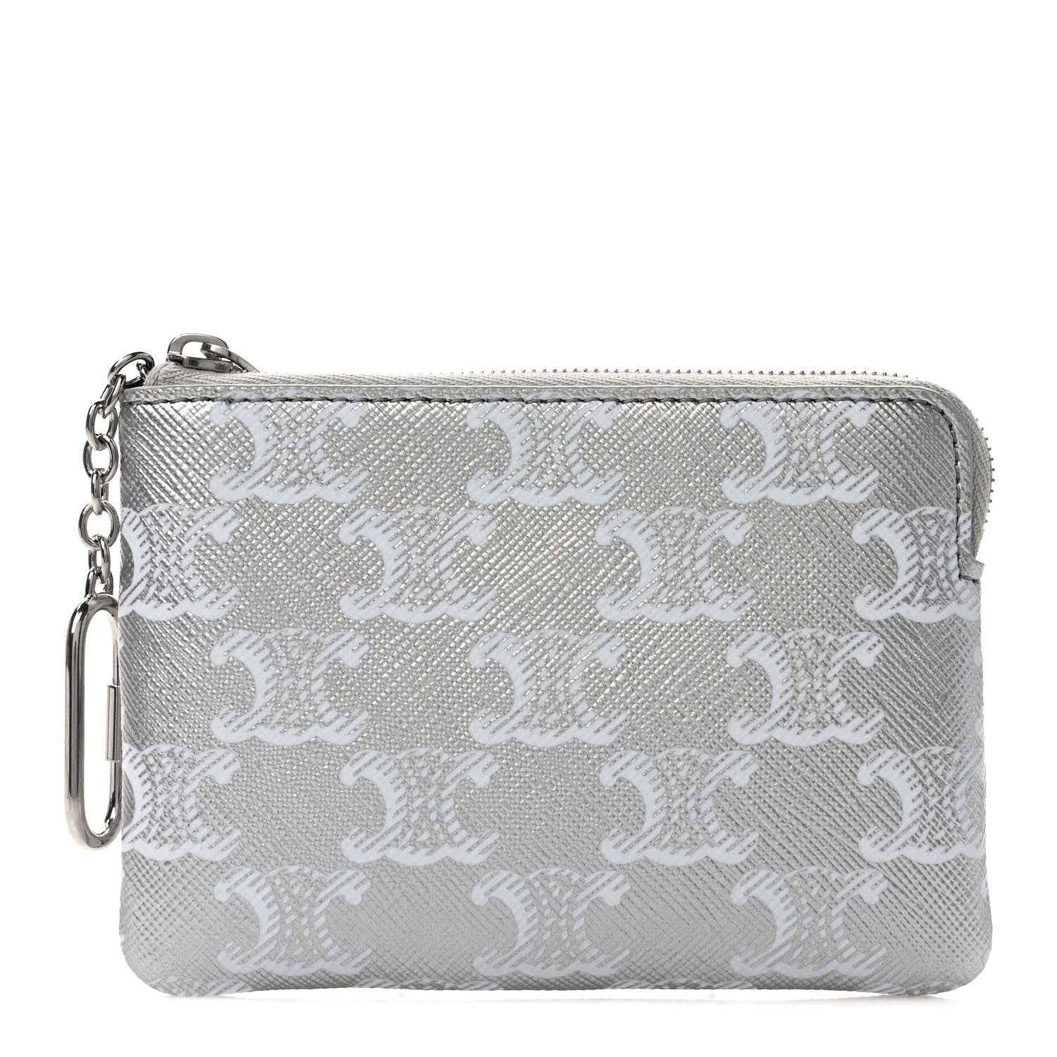 Celine Triomphe Canvas Coin and Card Pouch Silver White 1 of 7