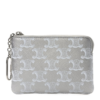 Celine Triomphe Canvas Coin and Card Pouch Silver White 1 of 7