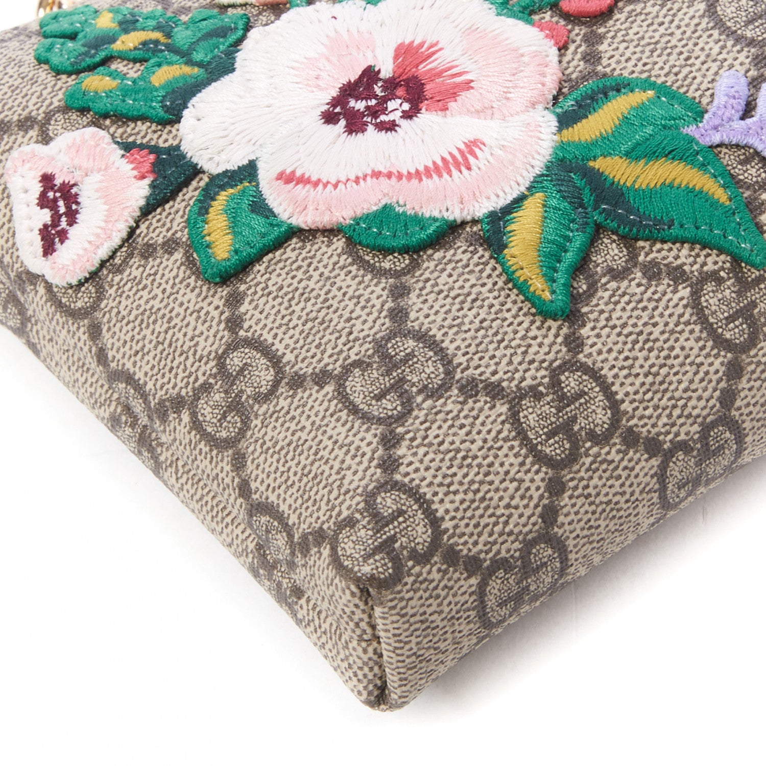 Gucci GG Supreme Monogram Embroidered Flower Chain Wrist Wallet 6 of 9