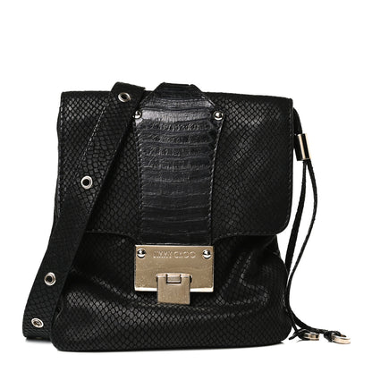 Jimmy Choo Snakeskin Embossed Calfskin Crossbody Black 1 of 15