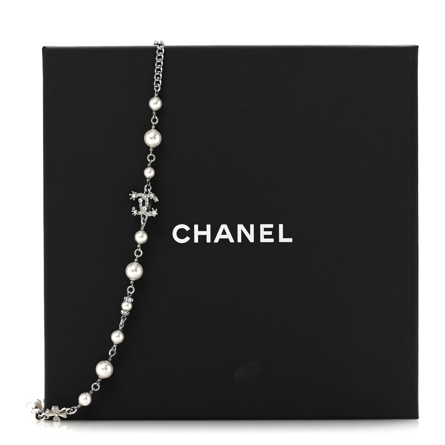 Crystal Pearl Star 5 CC Necklace Silver