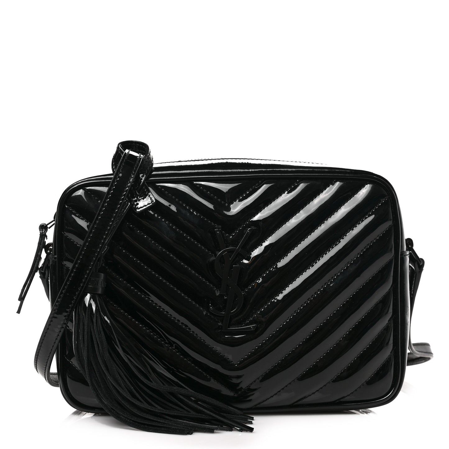 Patent Calfskin Matelasse Monogram Lou Camera Bag Black