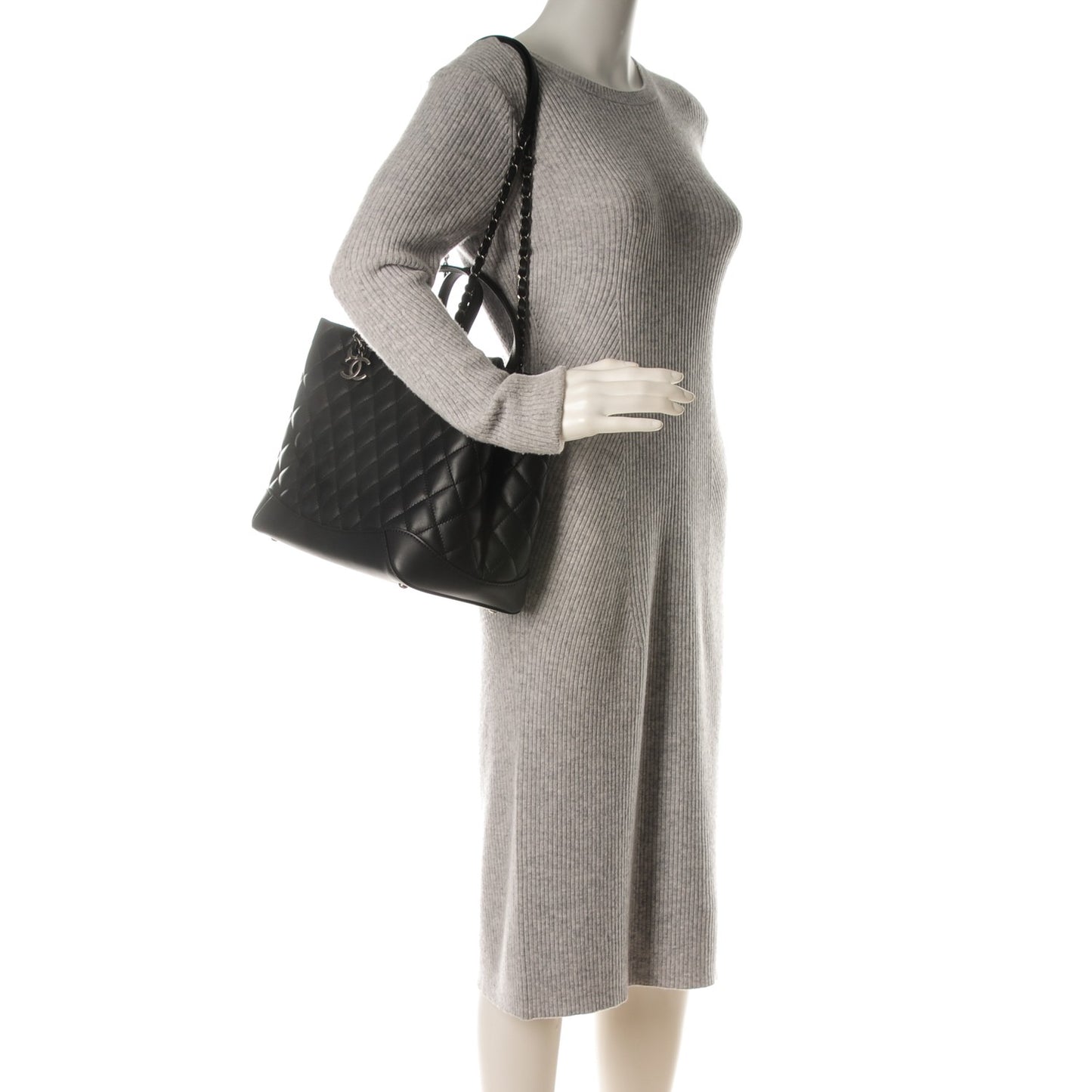 Calfskin Quilted Small Easy Shopping Tote Black