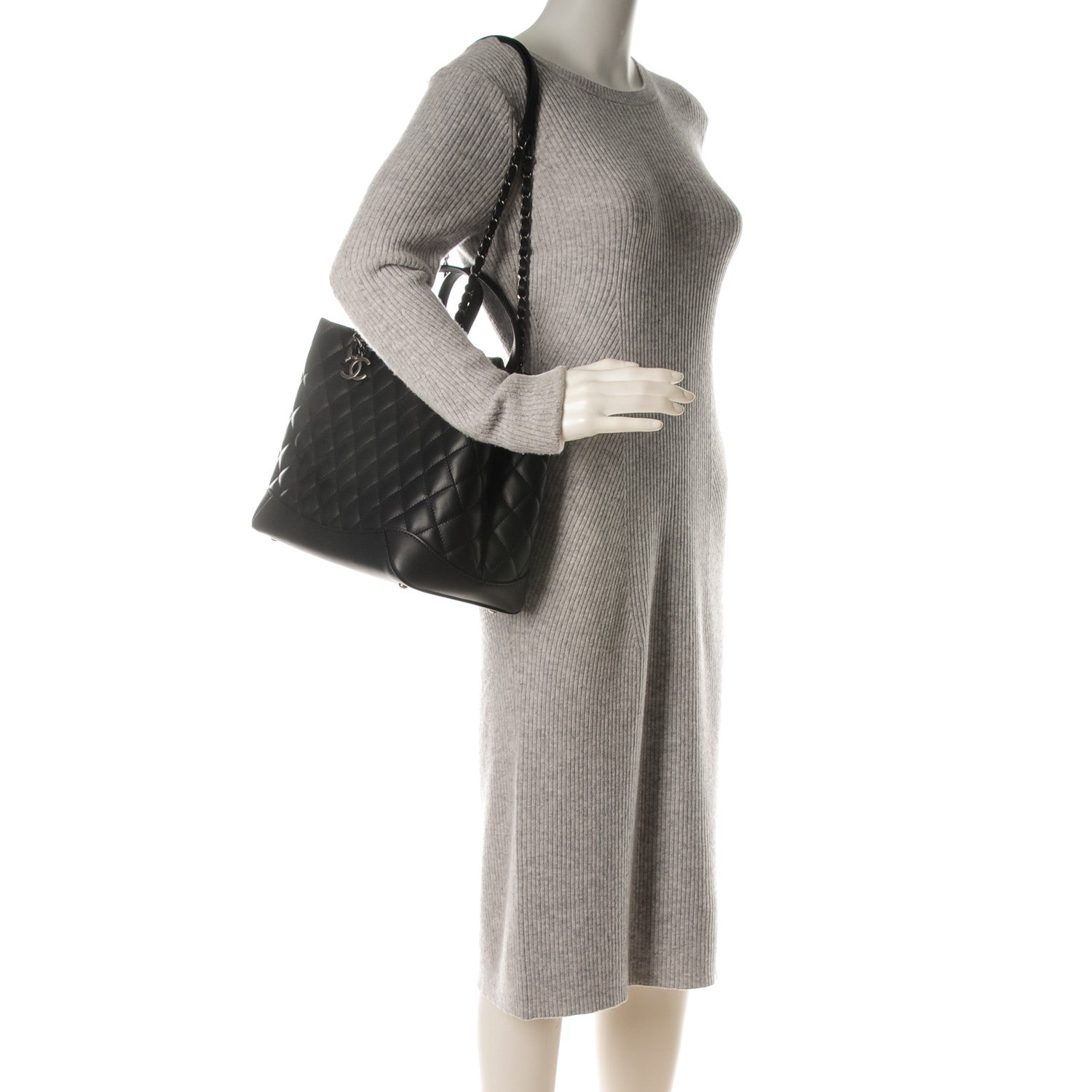 Chanel Calfskin Quilted Small Easy Shopping Tote Black 2 of 7