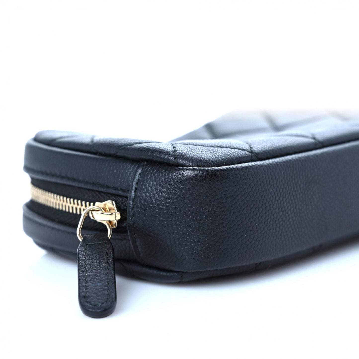 Caviar Quilted Small Curvy Pouch Cosmetic Case Black