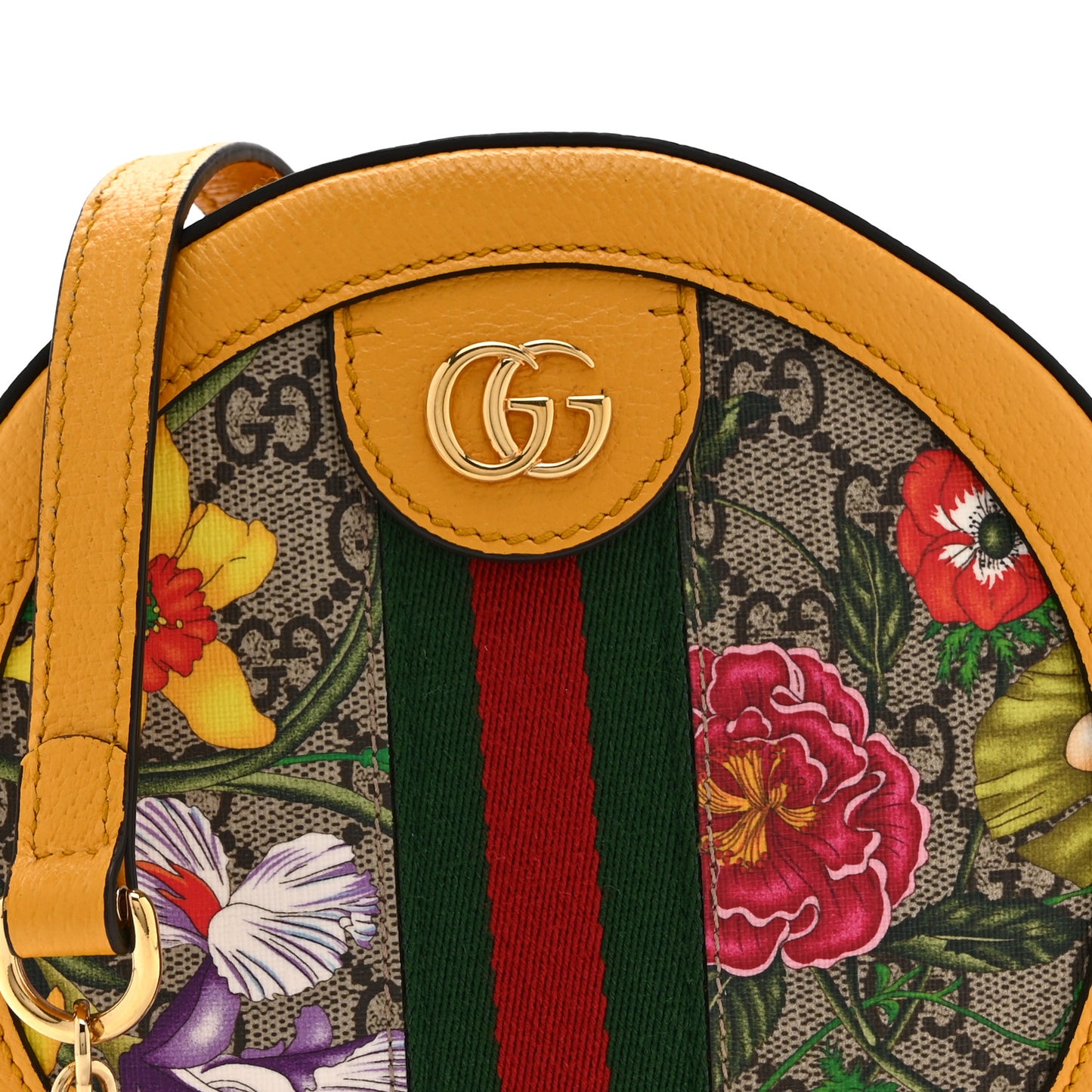 GG Supreme Monogram Flora Web Mini Ophidia Round Shoulder Bag Beige Multicolor Crop