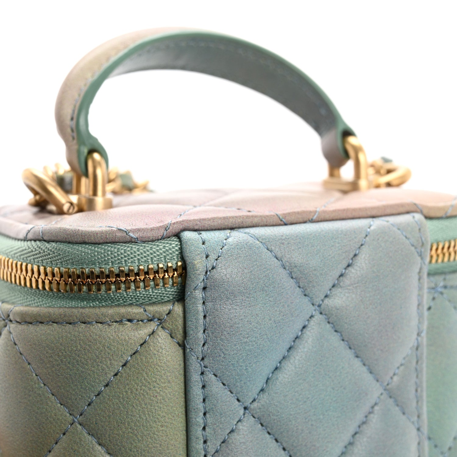 Chanel Lambskin Quilted Ombre Top Handle Mini Vanity Case With Chain Blue Green 13 of 14