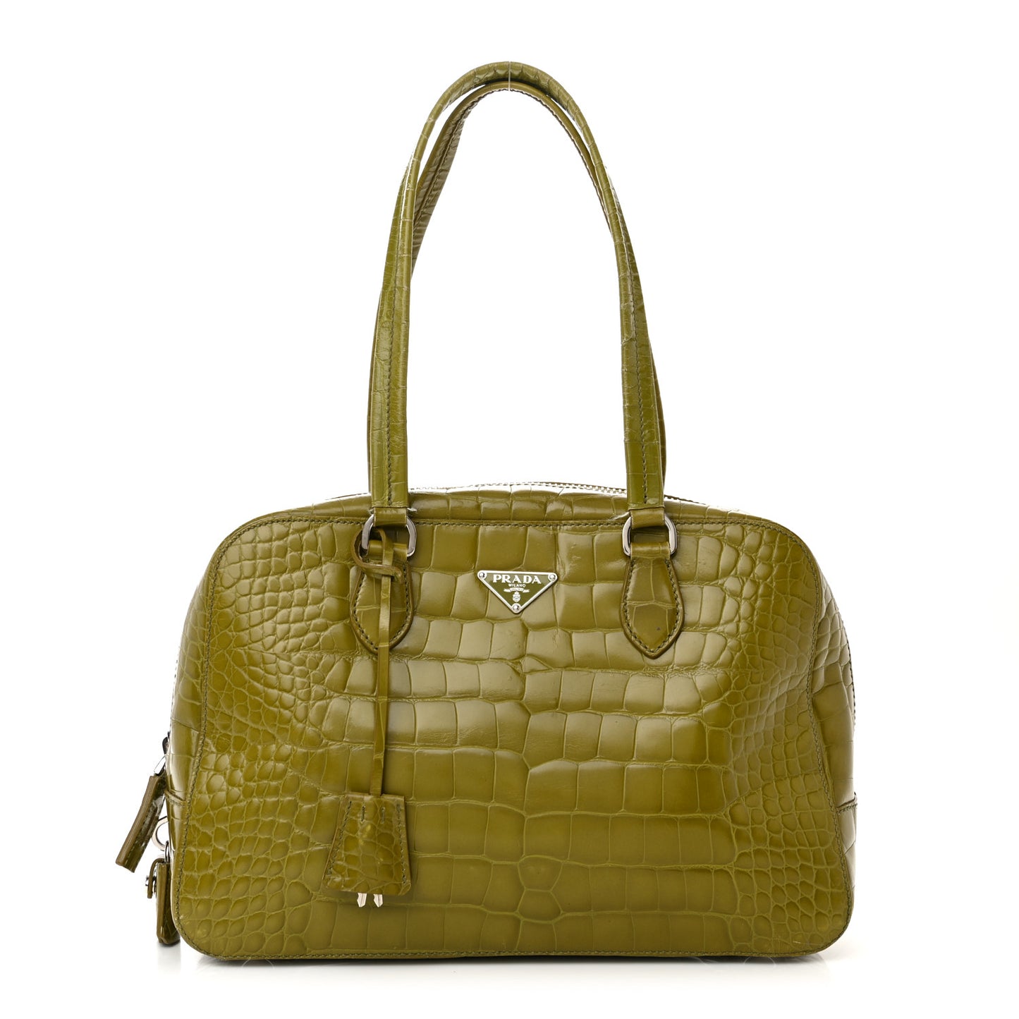 Calfskin Embossed Crocodile Bauletto Bag Green