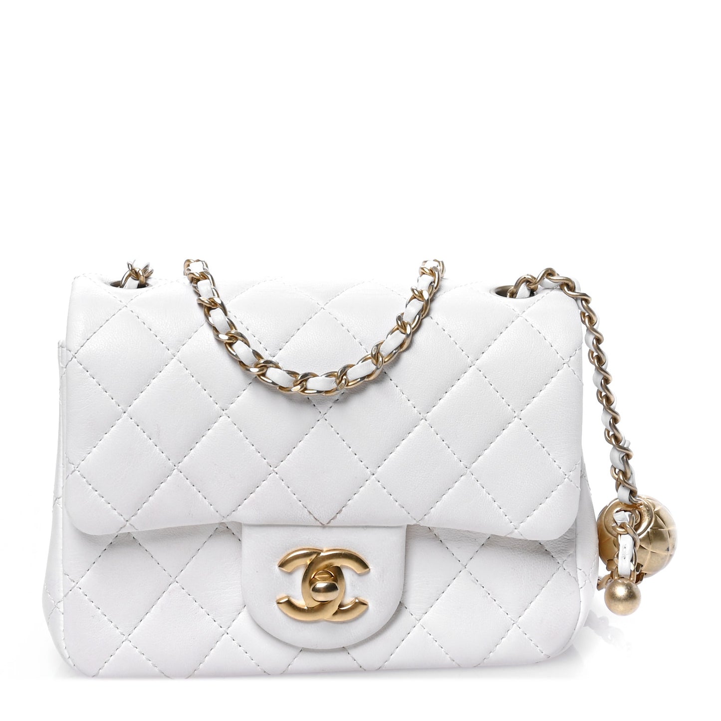 Lambskin Quilted Mini Pearl Crush Flap White
