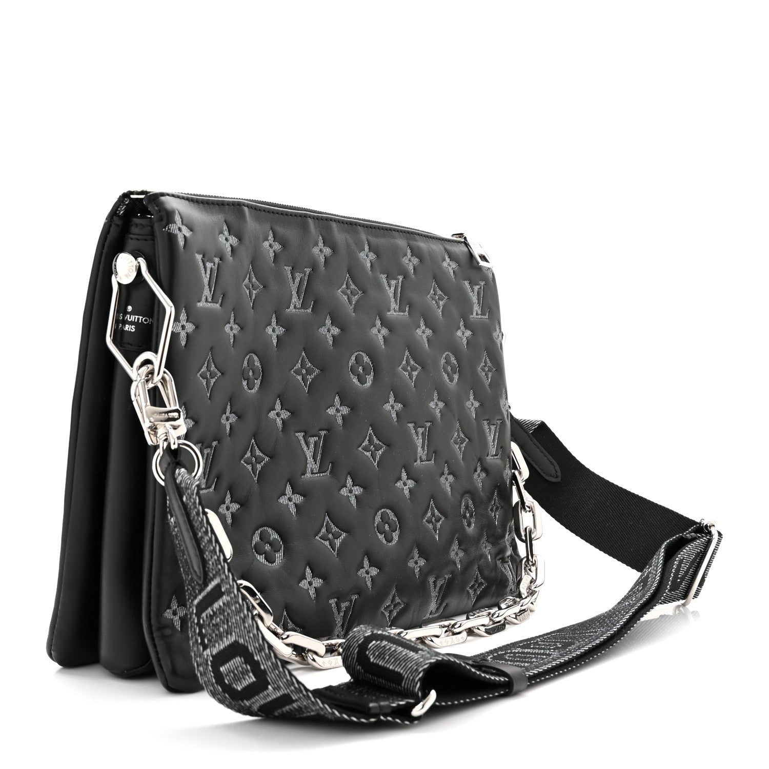 Louis Vuitton Lambskin Embossed Monogram Coussin MM Black Gray 3 of 9