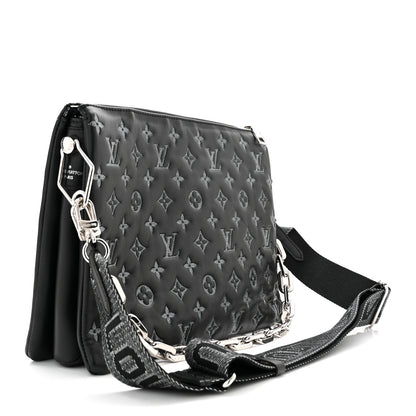 Louis Vuitton Lambskin Embossed Monogram Coussin MM Black Gray 3 of 9