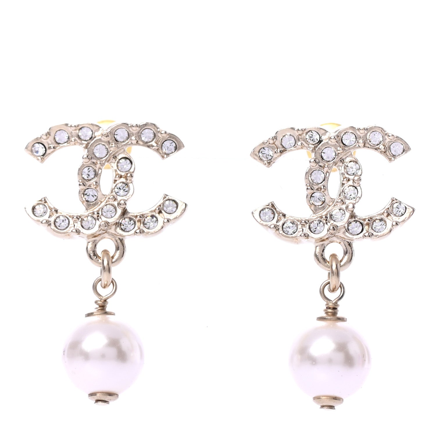 Chanel Crystal Pearl CC Drop Earrings Gold 1 of 4