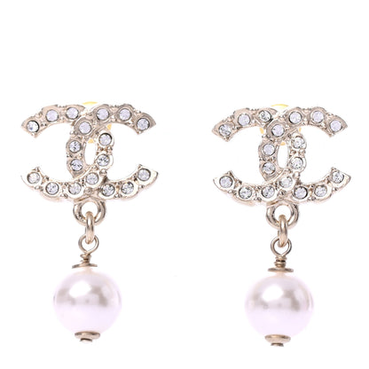 Chanel Crystal Pearl CC Drop Earrings Gold 1 of 4
