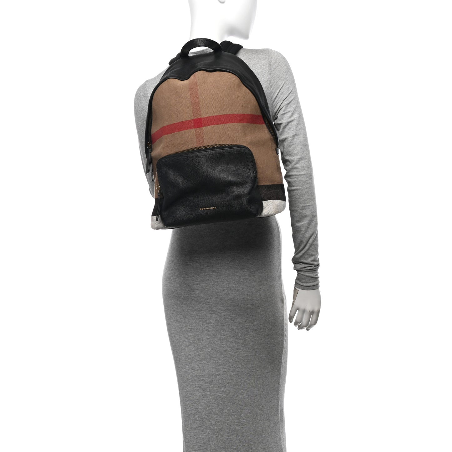 Mega Check Calfskin Abbeydale Simple Backpack Black Camel