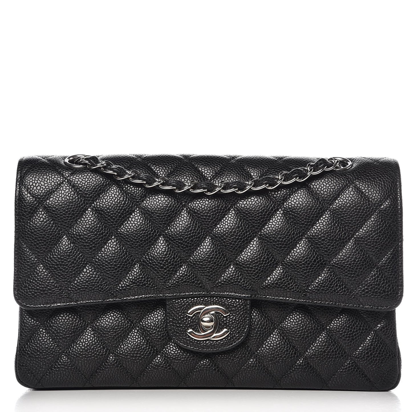 Caviar Quilted Medium Double Flap Black