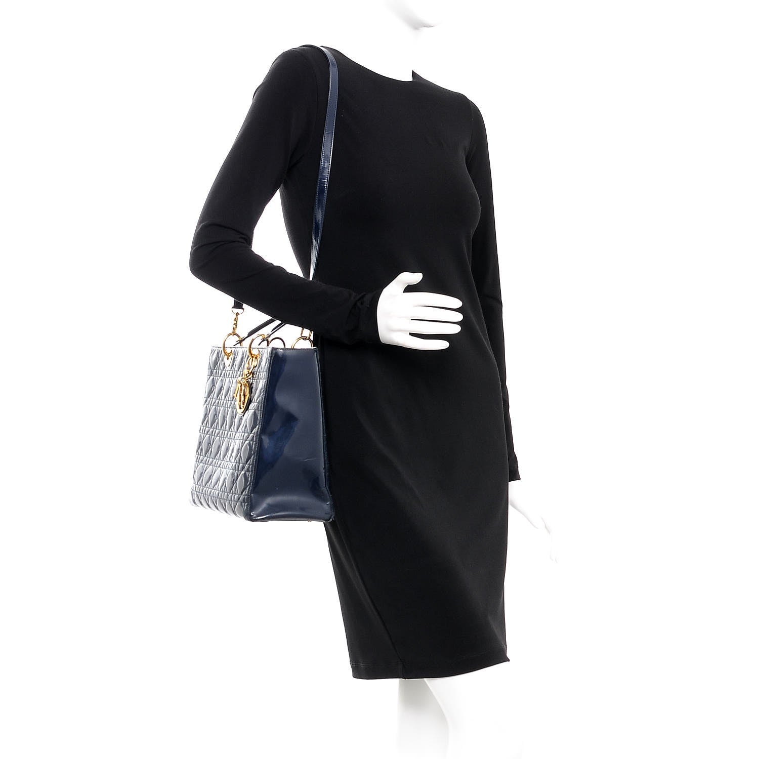 Christian Dior Patent Cannage Large Lady Dior Navy Blue 2 of 14