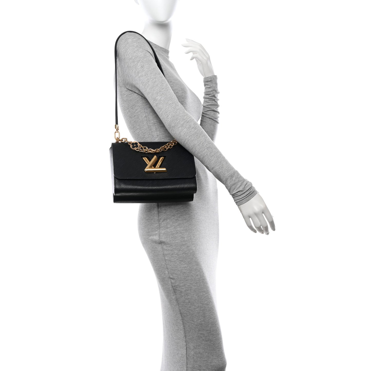 Epi Twist Monogram Flower Chain Shoulder Bag MM Black